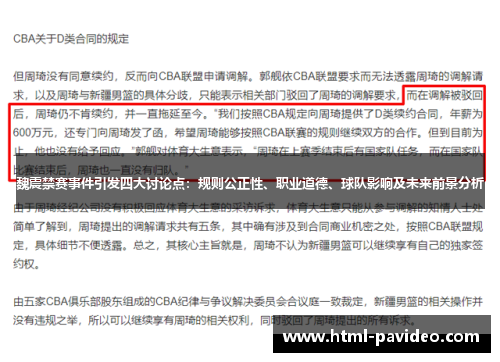 魏震禁赛事件引发四大讨论点：规则公正性、职业道德、球队影响及未来前景分析