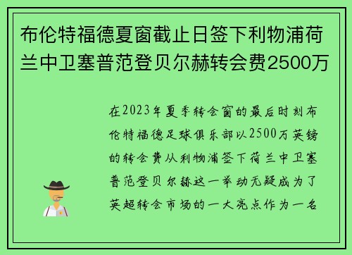 布伦特福德夏窗截止日签下利物浦荷兰中卫塞普范登贝尔赫转会费2500万英镑
